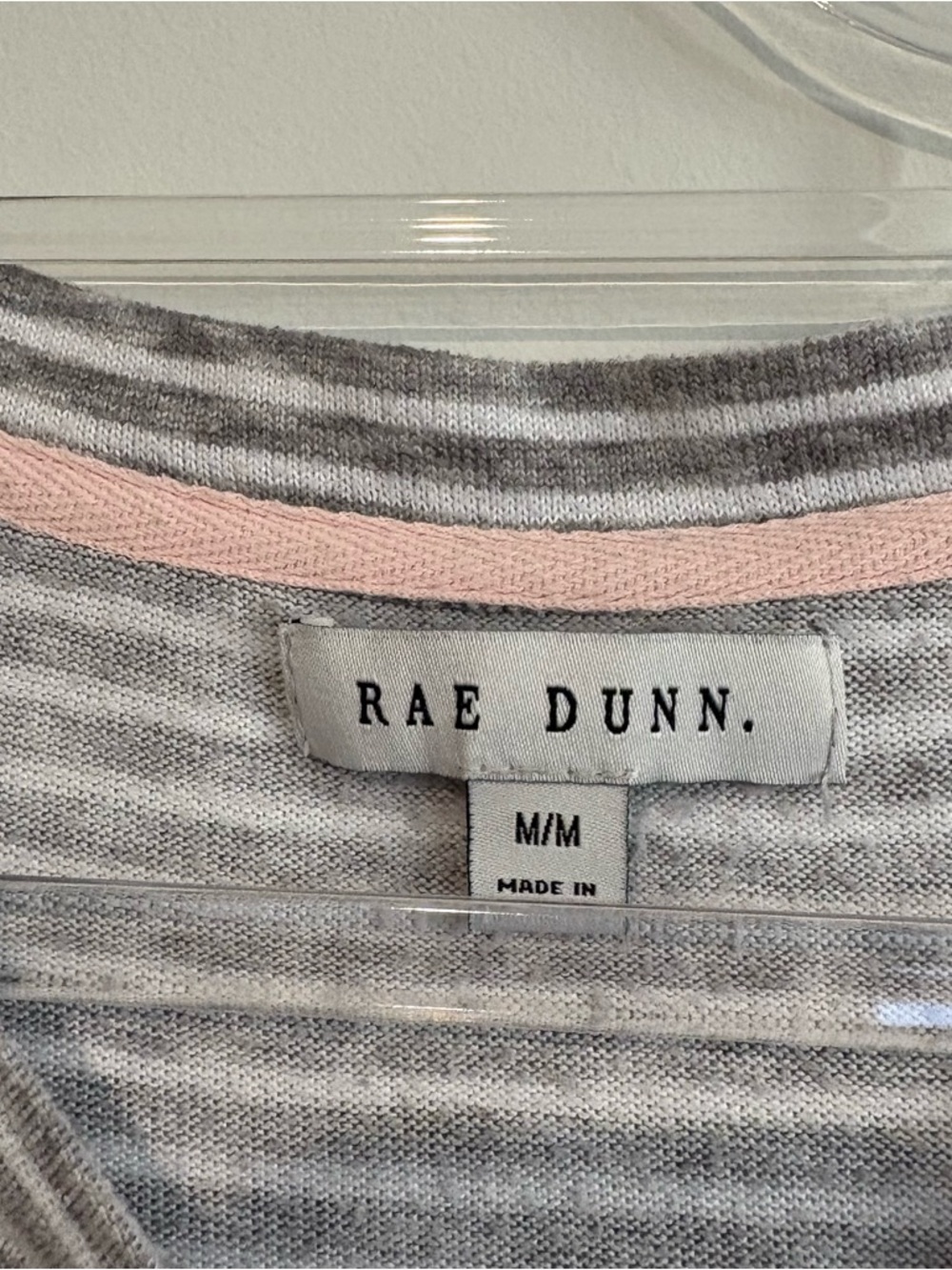 Rae Dunn Striped “COZY” Long Sleeve pajama Top Grey White Size Medium - Picture 3 of 5